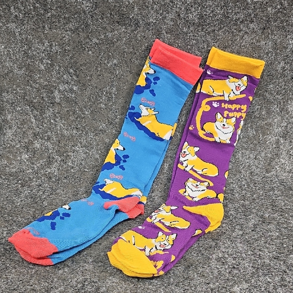 Colorful Corgi Dog Print Socks, 2 Pk, New Without Tag